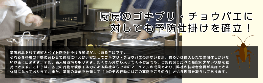 厨房のゴキブリ・チョウバエに対しても予防仕掛けを確立！